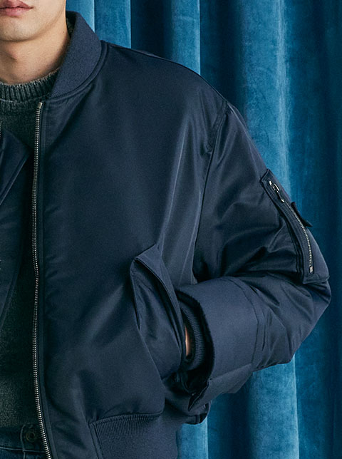 Detail of arm of black jacket