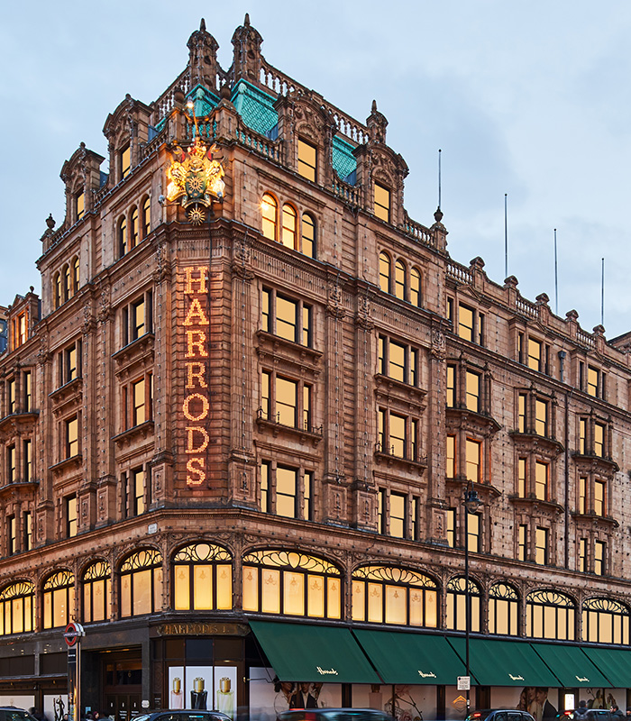 The exterior of the Harrods store in Knightsbridge, London